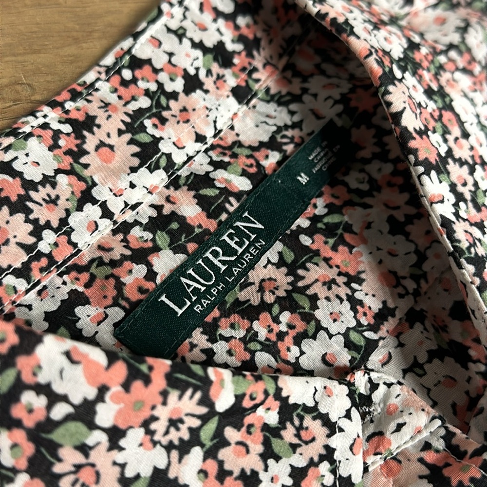 Lauren Ralph Lauren nwot peach black green cotton silk button up blouse top - Picture 4 of 6